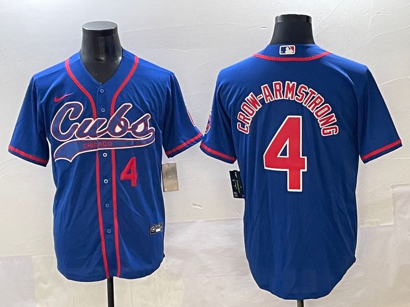 Men 2025 Chicago Cubs 4 Crow-Armstrong Blue Joint Name Nike MLB Jersey style 4